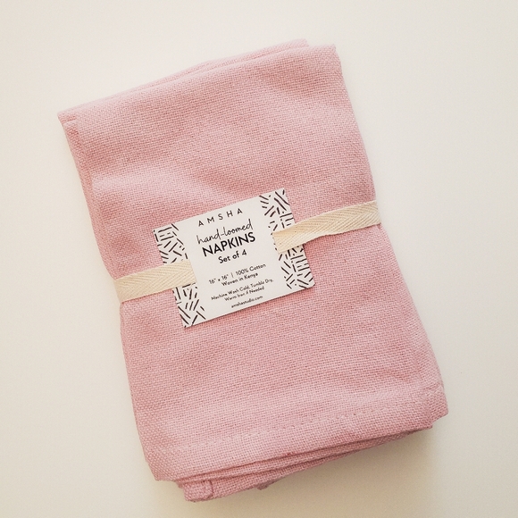 Hand Loomed Blush Pink Cotton Napkins Set of Four - Picture 1 of 4
